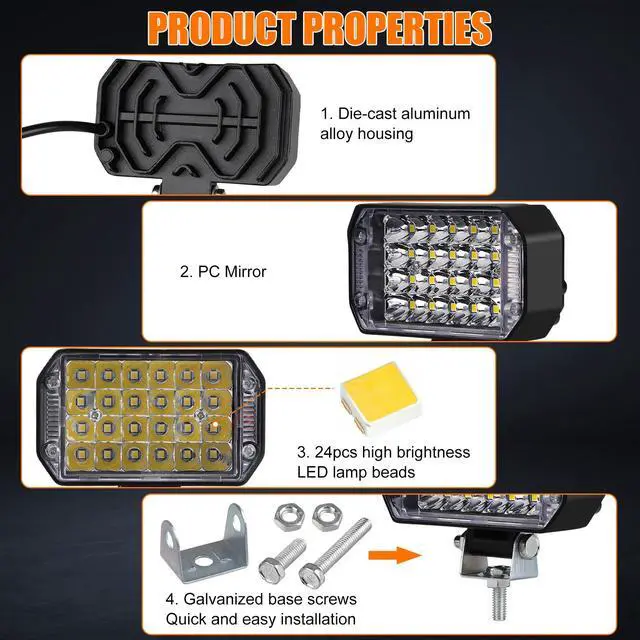 Alt view image 2 of 7 - NSI 2 PCS 4inch  800W LED Work Lights - 24pcs LEDs,10000 Lumens Flood Beam, Waterproof, Easy Installation,Perfect for Trucks, SUVs, Boats, and More