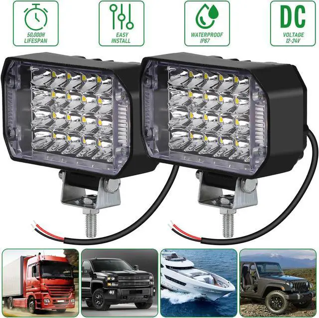 Main image of NSI 2 PCS 4inch  800W LED Work Lights - 24pcs LEDs,10000 Lumens Flood Beam, Waterproof, Easy Installation,Perfect for Trucks, SUVs, Boats, and More