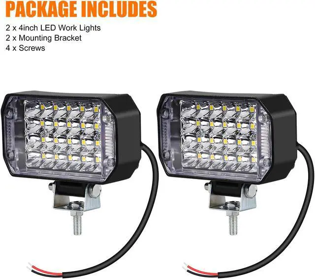 Alt view image 7 of 7 - NSI 2 PCS 4inch  800W LED Work Lights - 24pcs LEDs,10000 Lumens Flood Beam, Waterproof, Easy Installation,Perfect for Trucks, SUVs, Boats, and More