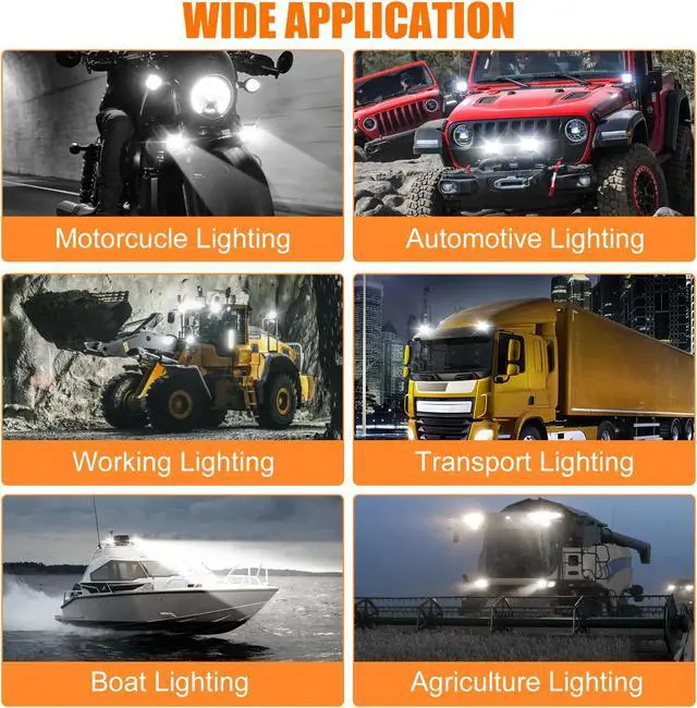 Alt view image 6 of 7 - NSI 2 PCS 4inch  800W LED Work Lights - 24pcs LEDs,10000 Lumens Flood Beam, Waterproof, Easy Installation,Perfect for Trucks, SUVs, Boats, and More
