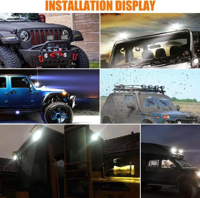 Alt view image 3 of 7 - NSI 2 PCS 4inch  800W LED Work Lights - 24pcs LEDs,10000 Lumens Flood Beam, Waterproof, Easy Installation,Perfect for Trucks, SUVs, Boats, and More