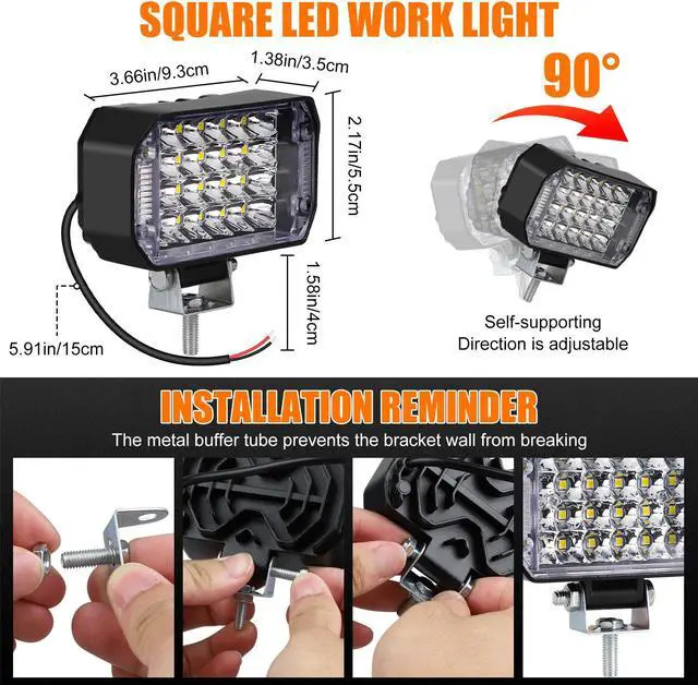 Alt view image 4 of 7 - NSI 2 PCS 4inch  800W LED Work Lights - 24pcs LEDs,10000 Lumens Flood Beam, Waterproof, Easy Installation,Perfect for Trucks, SUVs, Boats, and More