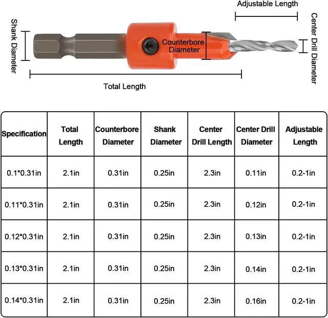 Alt view image 3 of 7 - NSI 15Pcs Countersink Sink Drill Bit for Wood - with hex key and Replaceable drill bits,for woodworking, plastic, drill holes