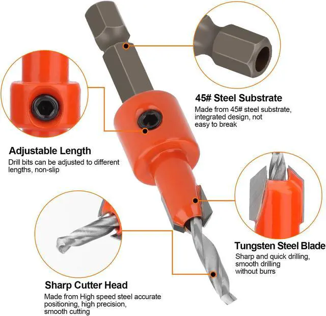 Alt view image 4 of 7 - NSI 15Pcs Countersink Sink Drill Bit for Wood - with hex key and Replaceable drill bits,for woodworking, plastic, drill holes