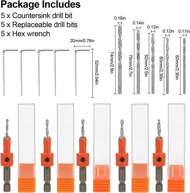 Alt view image 2 of 7 - NSI 15Pcs Countersink Sink Drill Bit for Wood - with hex key and Replaceable drill bits,for woodworking, plastic, drill holes