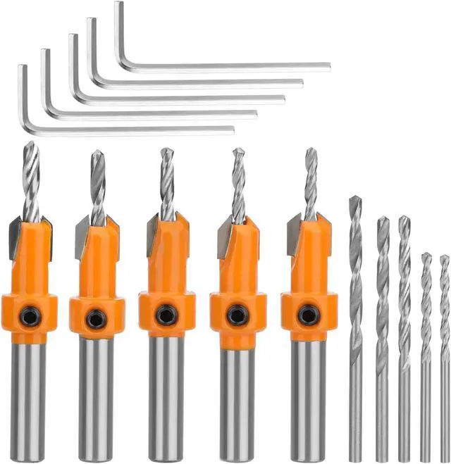 Main image of NSI 15Pcs Countersink Drill Bit Set - Wood Tapered Drill Bits with 5Pcs Extra Replaceable Drill bit,5pcs Hex wrench,Countersink Drill Bit Set for Woodworking, Opening Holes