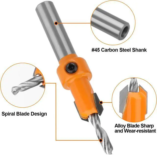 Alt view image 3 of 7 - NSI 15Pcs Countersink Drill Bit Set - Wood Tapered Drill Bits with 5Pcs Extra Replaceable Drill bit,5pcs Hex wrench,Countersink Drill Bit Set for Woodworking, Opening Holes