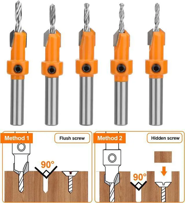 Alt view image 2 of 7 - NSI 15Pcs Countersink Drill Bit Set - Wood Tapered Drill Bits with 5Pcs Extra Replaceable Drill bit,5pcs Hex wrench,Countersink Drill Bit Set for Woodworking, Opening Holes