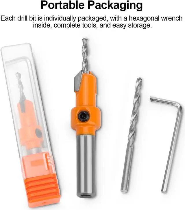 Alt view image 6 of 7 - NSI 15Pcs Countersink Drill Bit Set - Wood Tapered Drill Bits with 5Pcs Extra Replaceable Drill bit,5pcs Hex wrench,Countersink Drill Bit Set for Woodworking, Opening Holes