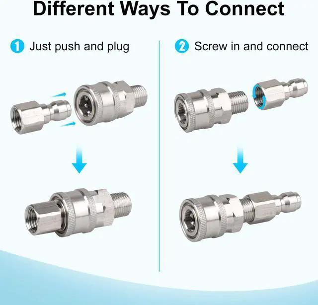 Alt view image 4 of 7 - NSI 4Pcs 1/4 Inch Pressure Washer Coupler Quick Connect Plug - Pressure Washer Quick Connect Kit,Stainless Steel Male & Female Quick Connector Kit,Pressure Washer Adapters Hose Quick Connector