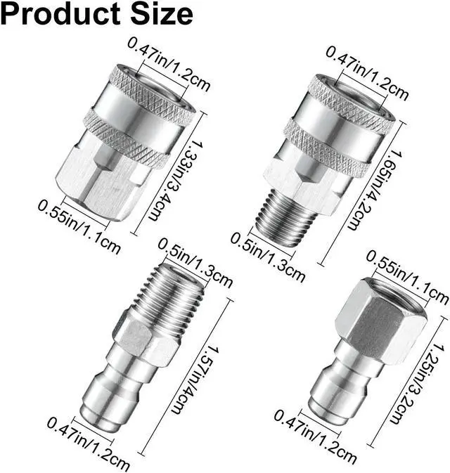 Alt view image 6 of 7 - NSI 4Pcs 1/4 Inch Pressure Washer Coupler Quick Connect Plug - Pressure Washer Quick Connect Kit,Stainless Steel Male & Female Quick Connector Kit,Pressure Washer Adapters Hose Quick Connector
