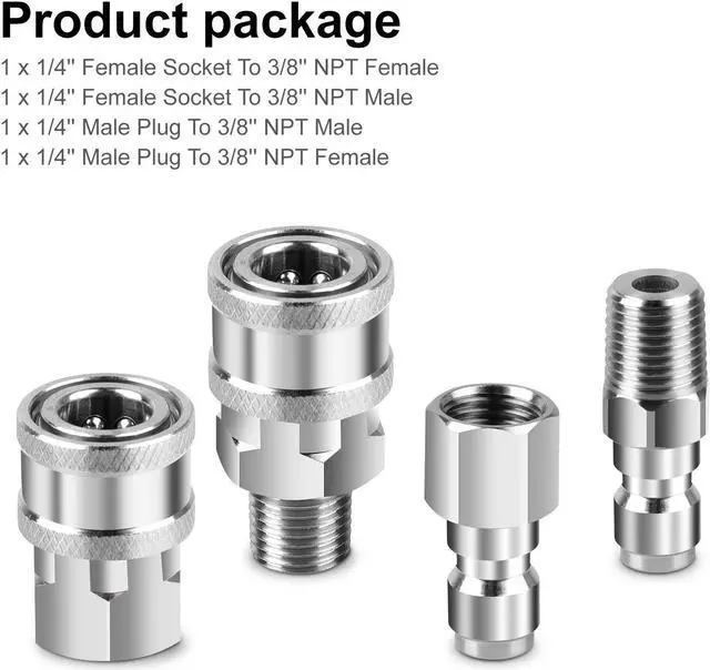 Alt view image 7 of 7 - NSI 4Pcs 1/4 Inch Pressure Washer Coupler Quick Connect Plug - Pressure Washer Quick Connect Kit,Stainless Steel Male & Female Quick Connector Kit,Pressure Washer Adapters Hose Quick Connector