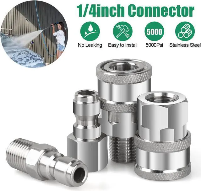 Main image of NSI 4Pcs 1/4 Inch Pressure Washer Coupler Quick Connect Plug - Pressure Washer Quick Connect Kit,Stainless Steel Male & Female Quick Connector Kit,Pressure Washer Adapters Hose Quick Connector
