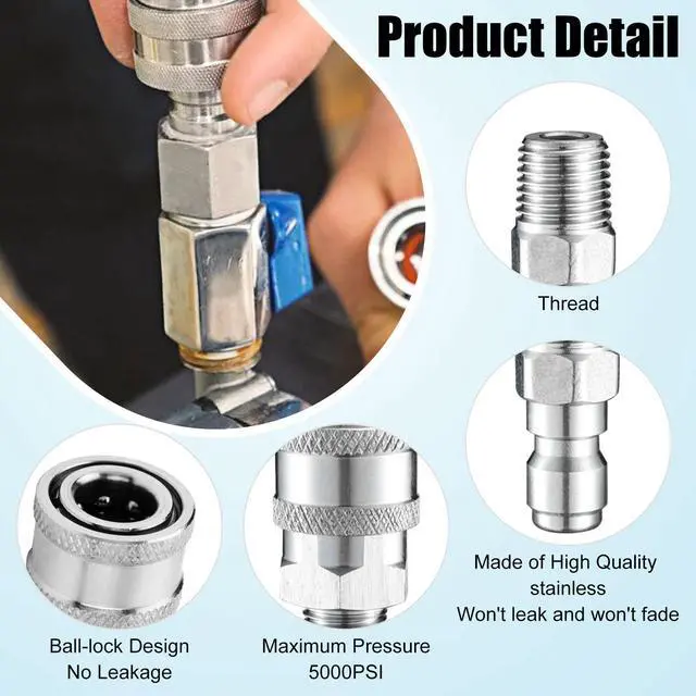Alt view image 3 of 7 - NSI 4Pcs 1/4 Inch Pressure Washer Coupler Quick Connect Plug - Pressure Washer Quick Connect Kit,Stainless Steel Male & Female Quick Connector Kit,Pressure Washer Adapters Hose Quick Connector