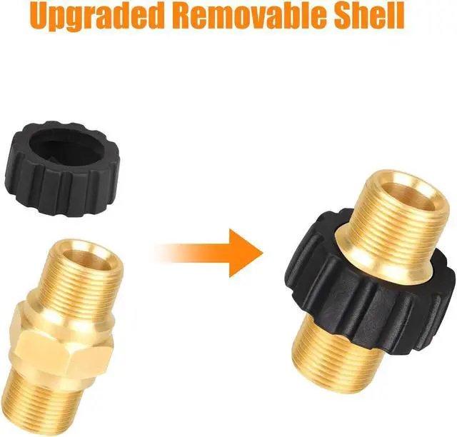 Alt view image 2 of 7 - NSI 2Pcs Pressure Washer Adapter - M22-14mm Male Fitting to Male Swivel,5000 PSI Pressure Washer Hose Thread Kit,Quick Connect Removable Shell