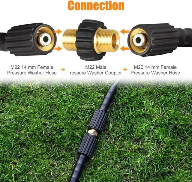 Alt view image 3 of 7 - NSI 2Pcs Pressure Washer Adapter - M22-14mm Male Fitting to Male Swivel,5000 PSI Pressure Washer Hose Thread Kit,Quick Connect Removable Shell
