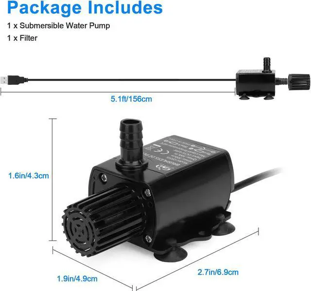 Alt view image 7 of 7 - NSI Adjustable Submersible Aquarium Water Pump - Fountain & Hydroponic System Compatible,Ultra-Quiet, Energy-Efficient, USB DC5V