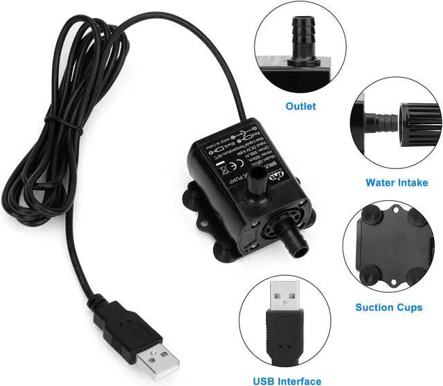 Alt view image 2 of 7 - NSI Adjustable Submersible Aquarium Water Pump - Fountain & Hydroponic System Compatible,Ultra-Quiet, Energy-Efficient, USB DC5V