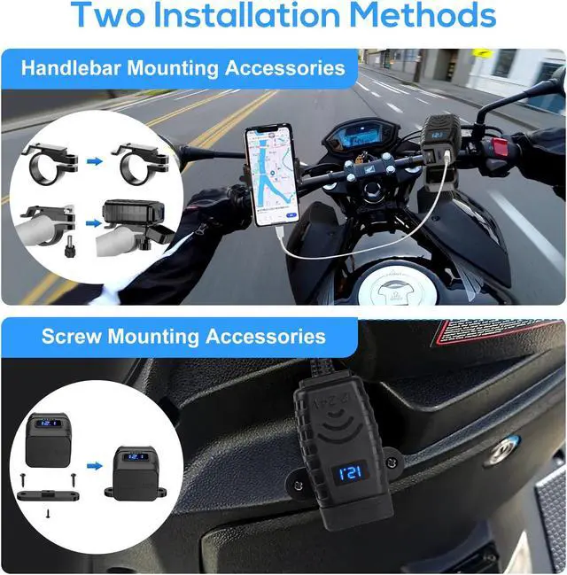 Alt view image 4 of 7 - Motorcycle Dual USB Charger Adapter - Dual USB Type C PD & Quick Charge 3.0 Motorcycle USB Charger with Voltmeter & ON/Off Switch, Fast Charger  for DC12V-24V vehicles (blue)