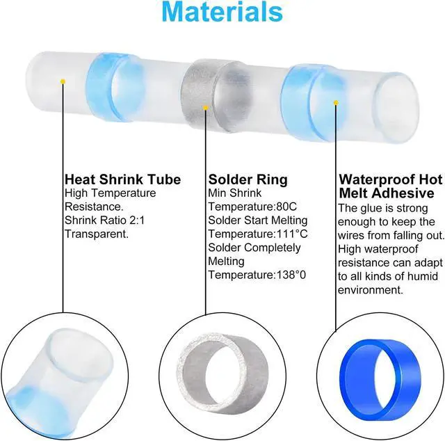 Alt view image 5 of 7 - NSI 400 PCS Solder Seal Wire Connectors - Heat-shrink Tubing Terminals Insulated Waterproof Solder Sleeve Tube Electrical Wire Butt Connectors with box