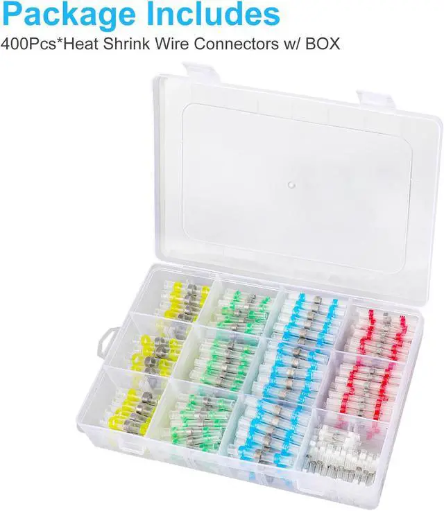 Alt view image 7 of 7 - NSI 400 PCS Solder Seal Wire Connectors - Heat-shrink Tubing Terminals Insulated Waterproof Solder Sleeve Tube Electrical Wire Butt Connectors with box