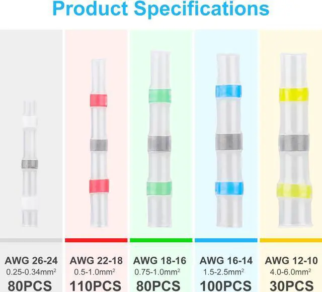 Alt view image 2 of 7 - NSI 400 PCS Solder Seal Wire Connectors - Heat-shrink Tubing Terminals Insulated Waterproof Solder Sleeve Tube Electrical Wire Butt Connectors with box