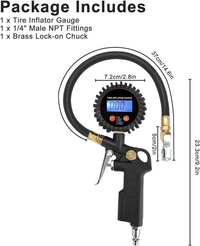 Alt view image 7 of 7 - NSI LED Display Digital Tire Inflator Deflator Pressure Gauge - for Truck/RV/Car/Bike Accurate to ±1 PSI, 0-250 PSI Range