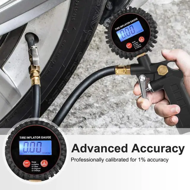 Alt view image 5 of 7 - NSI LED Display Digital Tire Inflator Deflator Pressure Gauge - for Truck/RV/Car/Bike Accurate to ±1 PSI, 0-250 PSI Range