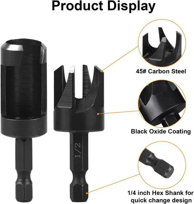 Alt view image 5 of 7 - NSI 8 Pcs Wood Plug Cutter Drill Bit Set - 1/4" Hex Shank, Carbon Steel Straight & Tapered Cutting Tools for Woodworking (1/4", 5/16", 3/8", 1/2")