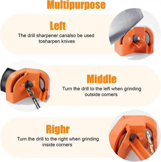 Alt view image 5 of 7 - NSI Multipurpose Drill Bit Sharpener with 2 Diamond Grinding Wheels - Efficient and Portable Twist Drill Grinder Tool (Orange)