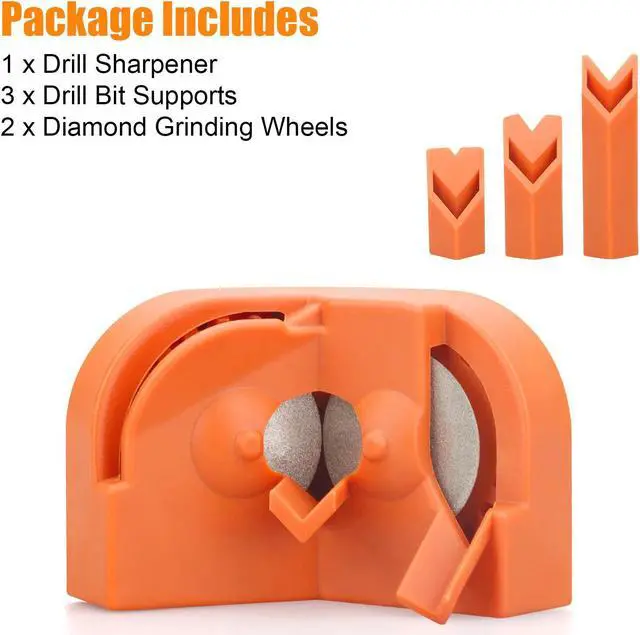 Alt view image 7 of 7 - NSI Multipurpose Drill Bit Sharpener with 2 Diamond Grinding Wheels - Efficient and Portable Twist Drill Grinder Tool (Orange)