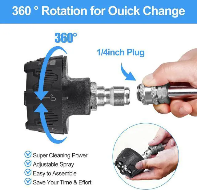Alt view image 5 of 7 - NSI 6-in-1 Turbo High Pressure Washer Nozzle 1/4" Quick Connect, 3600 PSI Adjustable Spray Patterns