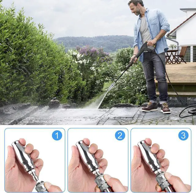 Alt view image 3 of 7 - NSI 6-in-1 Turbo High Pressure Washer Nozzle 1/4" Quick Connect, 3600 PSI Adjustable Spray Patterns