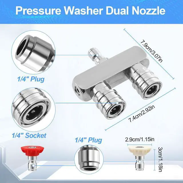 Alt view image 6 of 7 - NSI Dual Pressure Washer Nozzle Tip - 2 in 1 Power Washer Nozzle with 4PCS Pressure Washer Spray Nozzles (0° Red & 40° White), 1/4 Inch Quick Connect, 5000 PSI