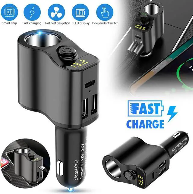 Main image of NSI Cigarette Lighter Socket Splitter Dual USB + PD Charger Power Adapter - Car DC 12V/24V, Multi-Device Charging, Voltage Display, Safety Protection