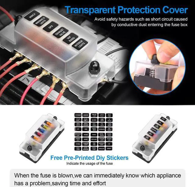 Alt view image 2 of 7 - NSI 6 Way Blade Fuse Block - for Boat, RV,Car,Truck,Trailer, and  SUV Auto Power Distribution with Protection Cover