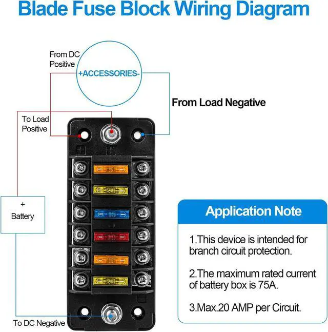 Alt view image 5 of 7 - NSI 6 Way Blade Fuse Block - for Boat, RV,Car,Truck,Trailer, and  SUV Auto Power Distribution with Protection Cover
