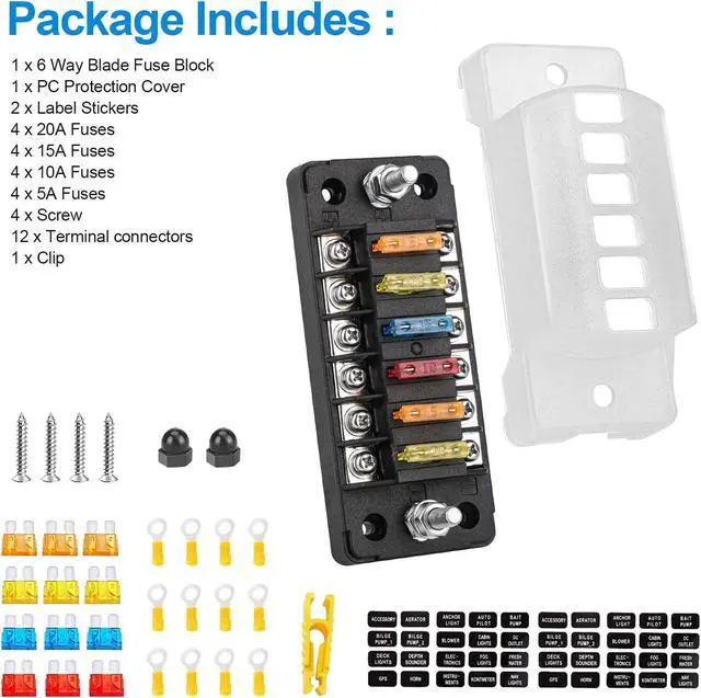 Alt view image 7 of 7 - NSI 6 Way Blade Fuse Block - for Boat, RV,Car,Truck,Trailer, and  SUV Auto Power Distribution with Protection Cover