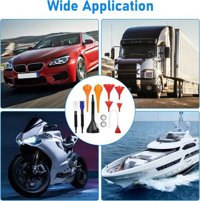 Alt view image 4 of 7 - NSI 10 Pcs Automotive Funnels Set - Plastic Long Neck Oil Funnels, Snap Funnel, Flexible Right Angle Funnels, Wide Mouth Fuel Funnels for Filling Coolant, Gasoline