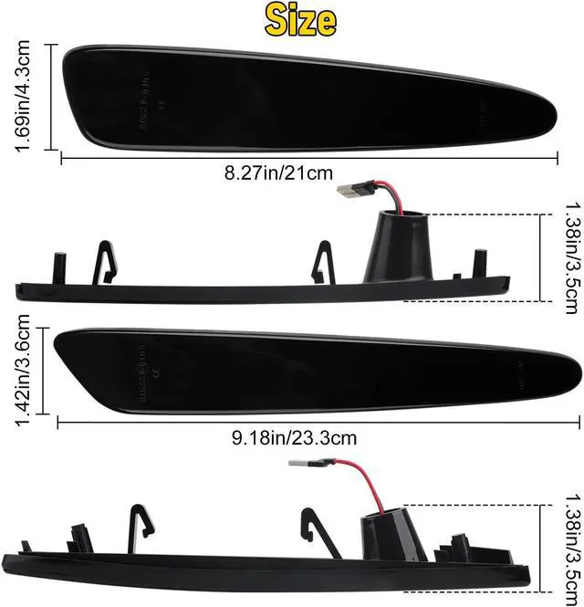 Alt view image 6 of 7 - NSI 2 Pairs LED Side Marker Light for 2005-2013 Chevy Corvette C6  Front Rear Turn Signal Lights, Fender Side Marker Lamps, Black Lens with Amber and Red LED Light