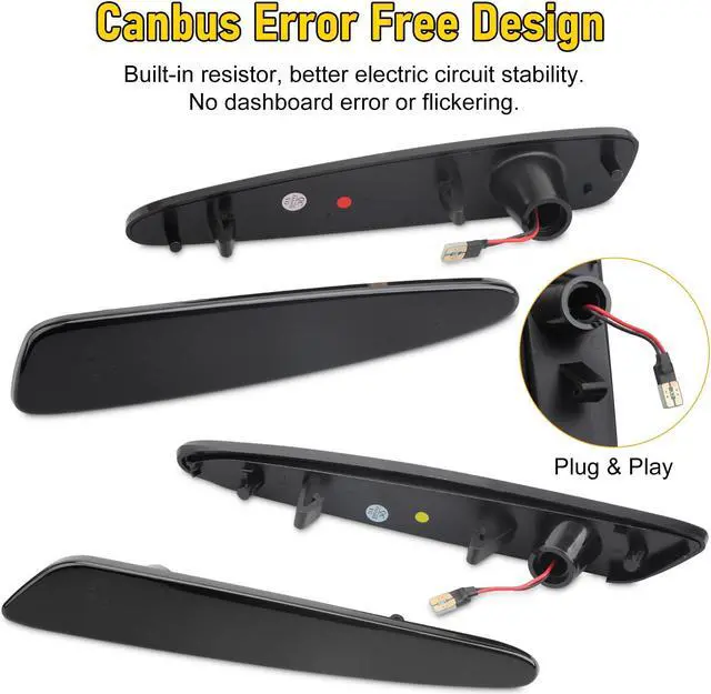 Alt view image 2 of 7 - NSI 2 Pairs LED Side Marker Light for 2005-2013 Chevy Corvette C6  Front Rear Turn Signal Lights, Fender Side Marker Lamps, Black Lens with Amber and Red LED Light