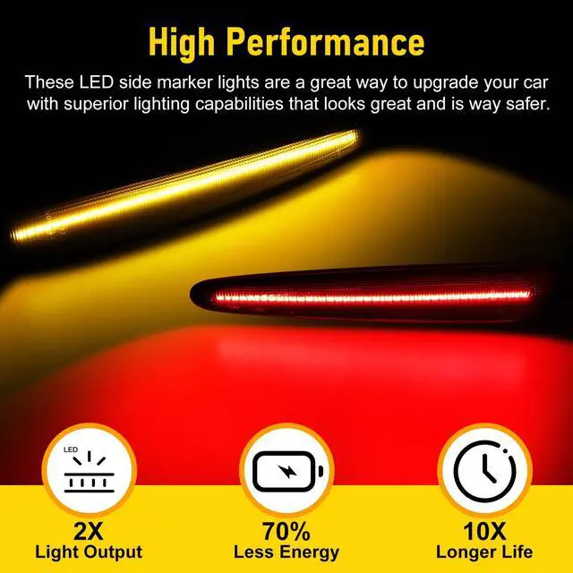 Alt view image 5 of 7 - NSI 2 Pairs LED Side Marker Light for 2005-2013 Chevy Corvette C6  Front Rear Turn Signal Lights, Fender Side Marker Lamps, Black Lens with Amber and Red LED Light