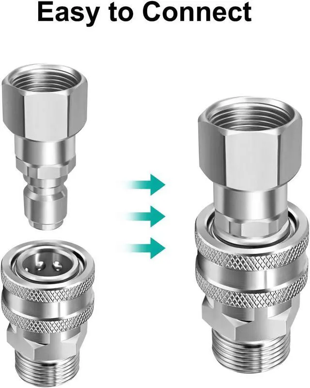 Alt view image 5 of 7 - NSI 4 Pcs Pressure Washer Swivel Adapter Set, Stainless Steel M22 14mm to 3/8 Inch Quick Connect, 5000 PSI