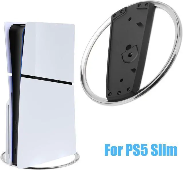 Main image of NSI Vertical Stand for PS5/PS5 Slim Consoles Non-Slip Base Mount, Stylish and Organized Silver & Black Design