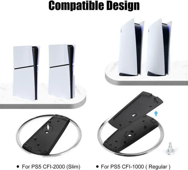Alt view image 4 of 6 - NSI Vertical Stand for PS5/PS5 Slim Consoles Non-Slip Base Mount, Stylish and Organized Silver & Black Design