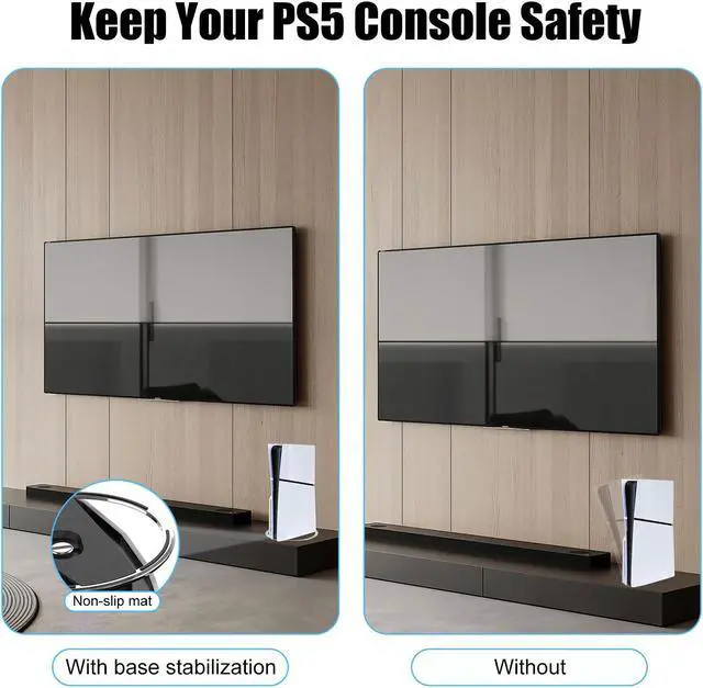 Alt view image 2 of 6 - NSI Vertical Stand for PS5/PS5 Slim Consoles Non-Slip Base Mount, Stylish and Organized Silver & Black Design