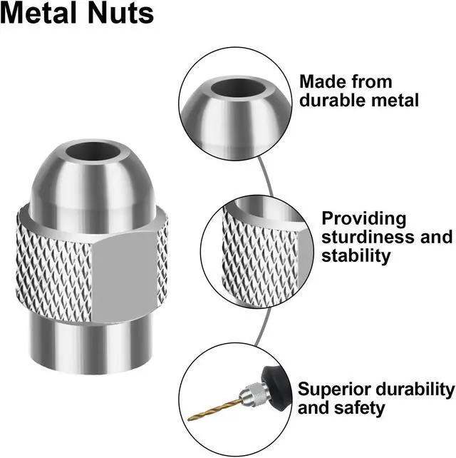 Alt view image 2 of 7 - NSI 15 PCS Drill Chuck Collet Set for Dremel Rotary Tools - 0.8-3.2mm Shank Replacement 4486, Keyless Quick Change Chuck Accessory with 4485 Brass Collet & Metal Nut