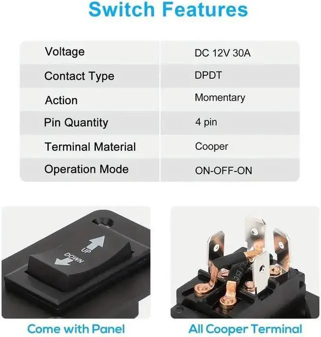 Alt view image 2 of 7 - NSI 2 pcs 30A DPDT Polarity Reversing Momentary Switch - Up Down Toggle Rocker Switch for Trailer Stabilizers and RV Applications