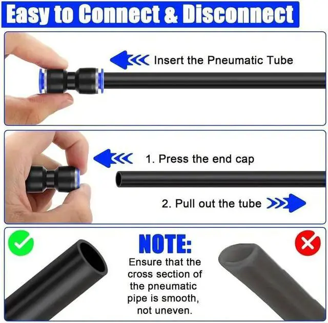 Alt view image 3 of 7 - NSI 100 Pcs Air Hose Fittings Kit - Straight Push-to-Connect Pneumatic Connectors for Air Lines, Compatible with 4-16 mm Tubes, Quick Release (Blue & Black)