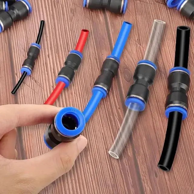 Alt view image 2 of 7 - NSI 100 Pcs Air Hose Fittings Kit - Straight Push-to-Connect Pneumatic Connectors for Air Lines, Compatible with 4-16 mm Tubes, Quick Release (Blue & Black)